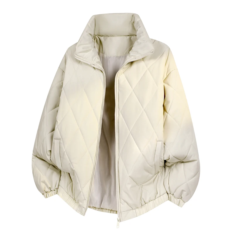 

Осенне-зимняя модная однотонная хлопковая куртка с ромбовидной сеткой и воротником-стойкой для мужчин, теплая и толстая хлопковая куртка унисекс