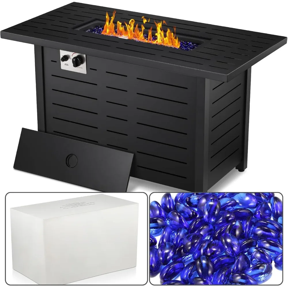 

Propane Fire Pit Table, 42" Outdoors Gas Fire Pit Table, 50,000 BTU Auto-Ignition Fire Tables with Lid, Outside Garden