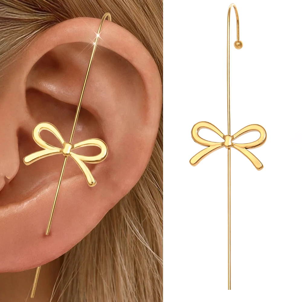 Single Bow Through-Ear Earring,Bar Cross Wrap Style,Dainty Sweet Accessory for Ladies,Casual Wear&Birthday Festival Presents