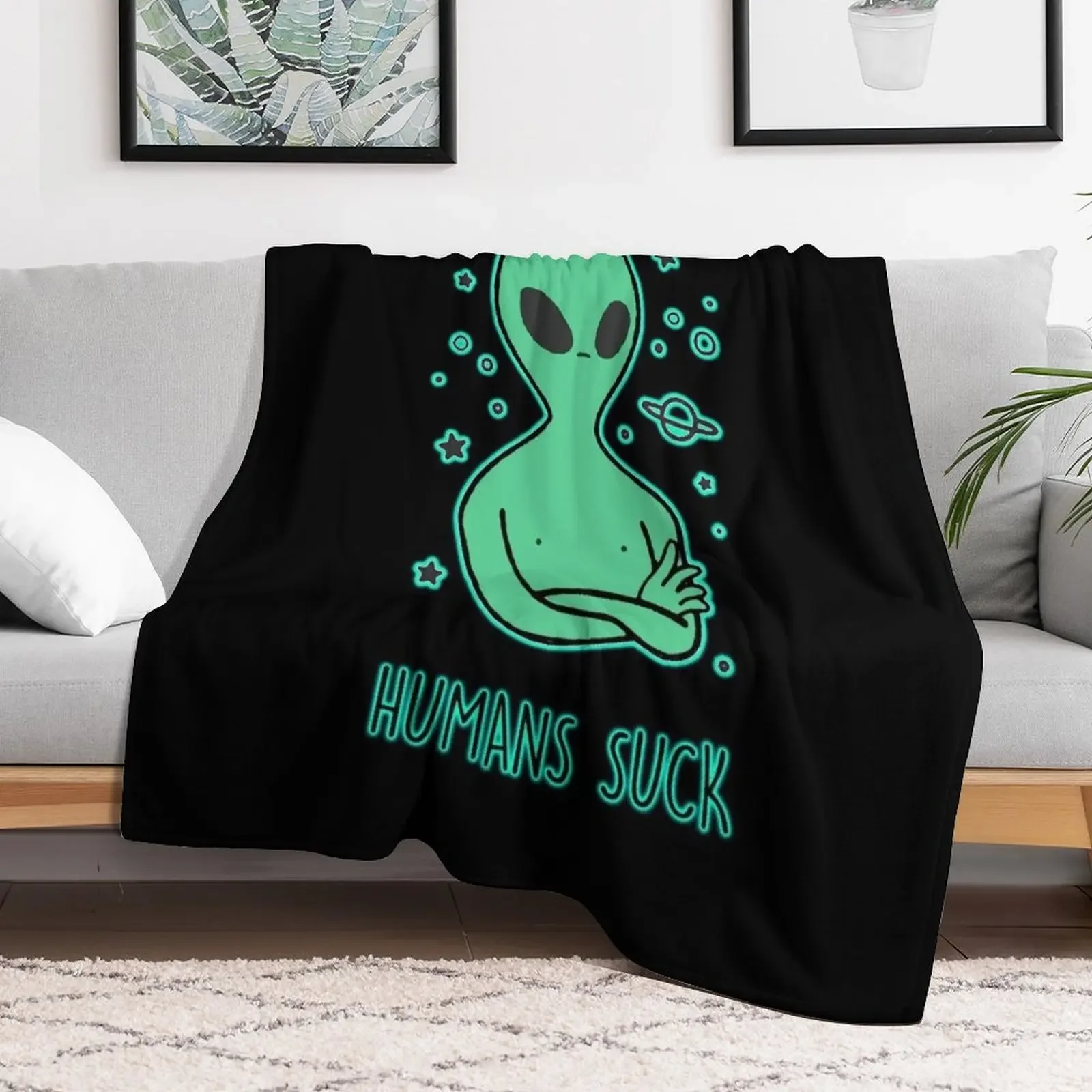 Humans Suck Outer Space Alien Throw Blanket Retros Custom Thins Blankets