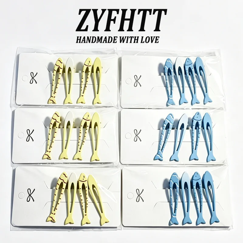 4/8 Stück ZYFHTT Blau-Gelbe Kleine Fisch-Haarspangen für Frauen Niedliche Seitenspangen Modische Mädchen-Haarnadeln Haaraccessoires – Detail 3