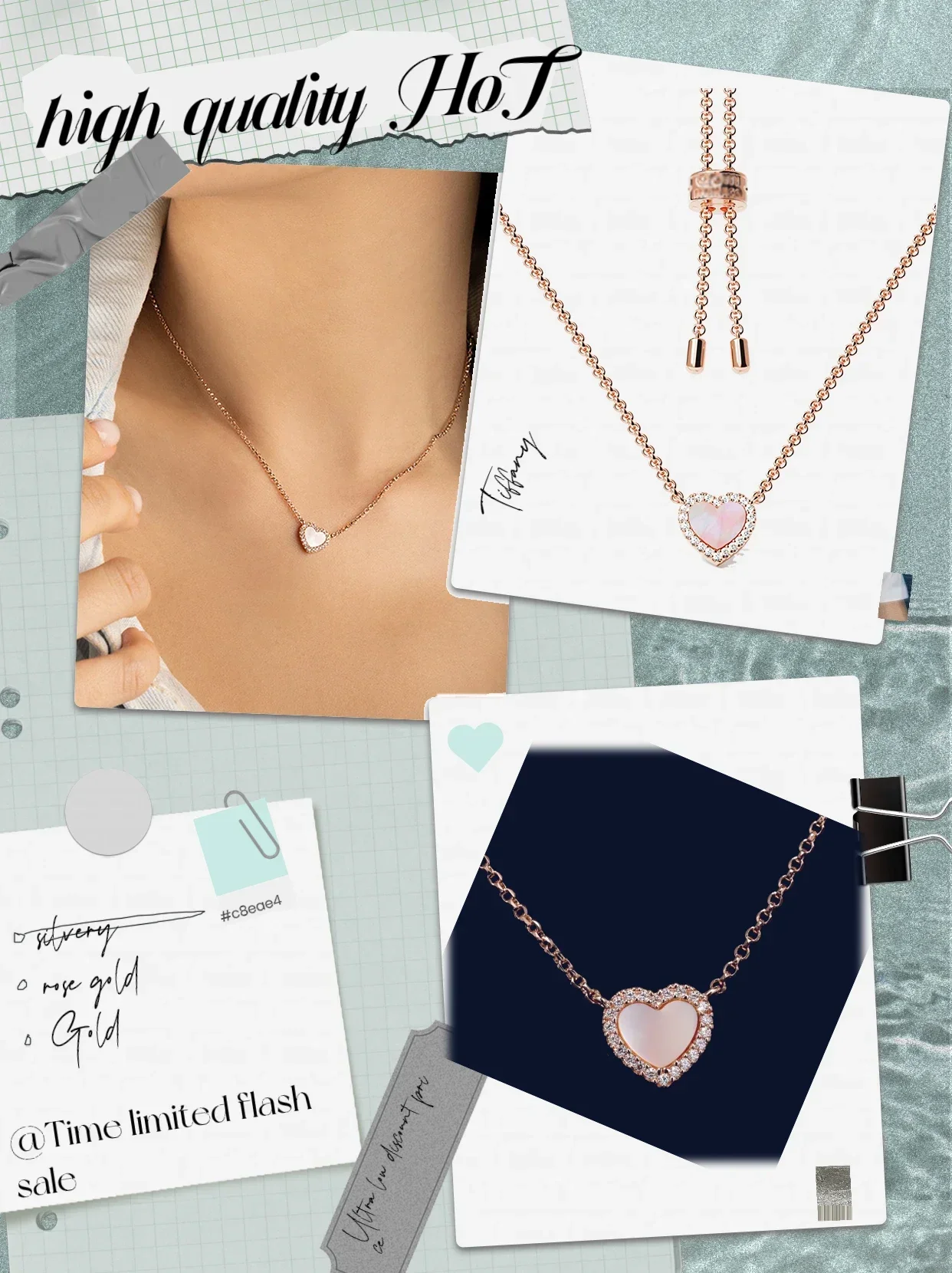 

Pure silver S925 necklace set with diamonds, pink mother's shell, unique design, noble luxury, elegant women's couple's festival