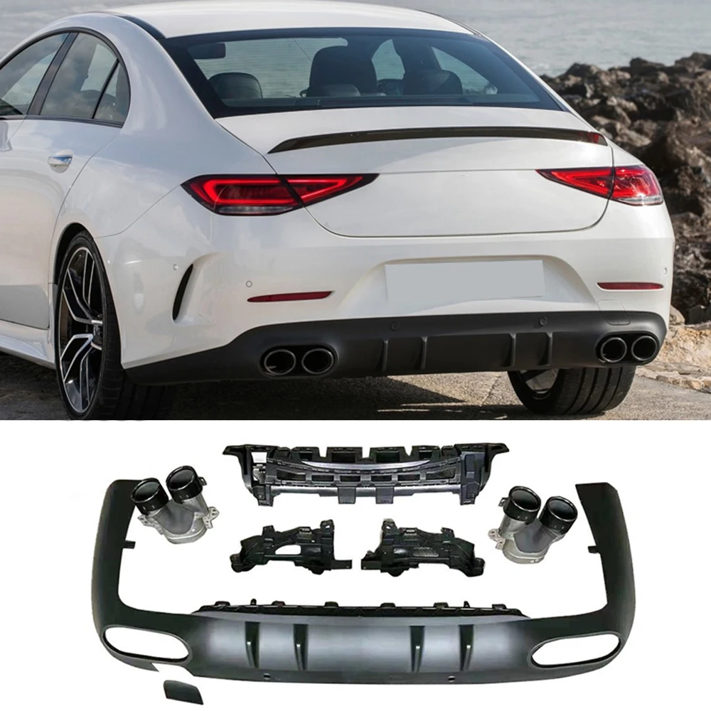 PP Black Rear Bumper Diffuser Lip Spoiler For Mercedes-Benz CLS Class C257 Sport 2019 2020 Non for CLS53 AMG Rear Diffuser