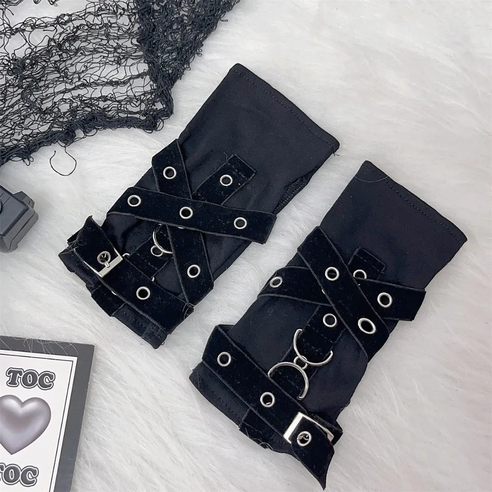 New Metal Rivet Fingerless Gloves Buckle Y2K Street Dance Sleeves Black Gothic Punk Style Sleeves Stage Performance