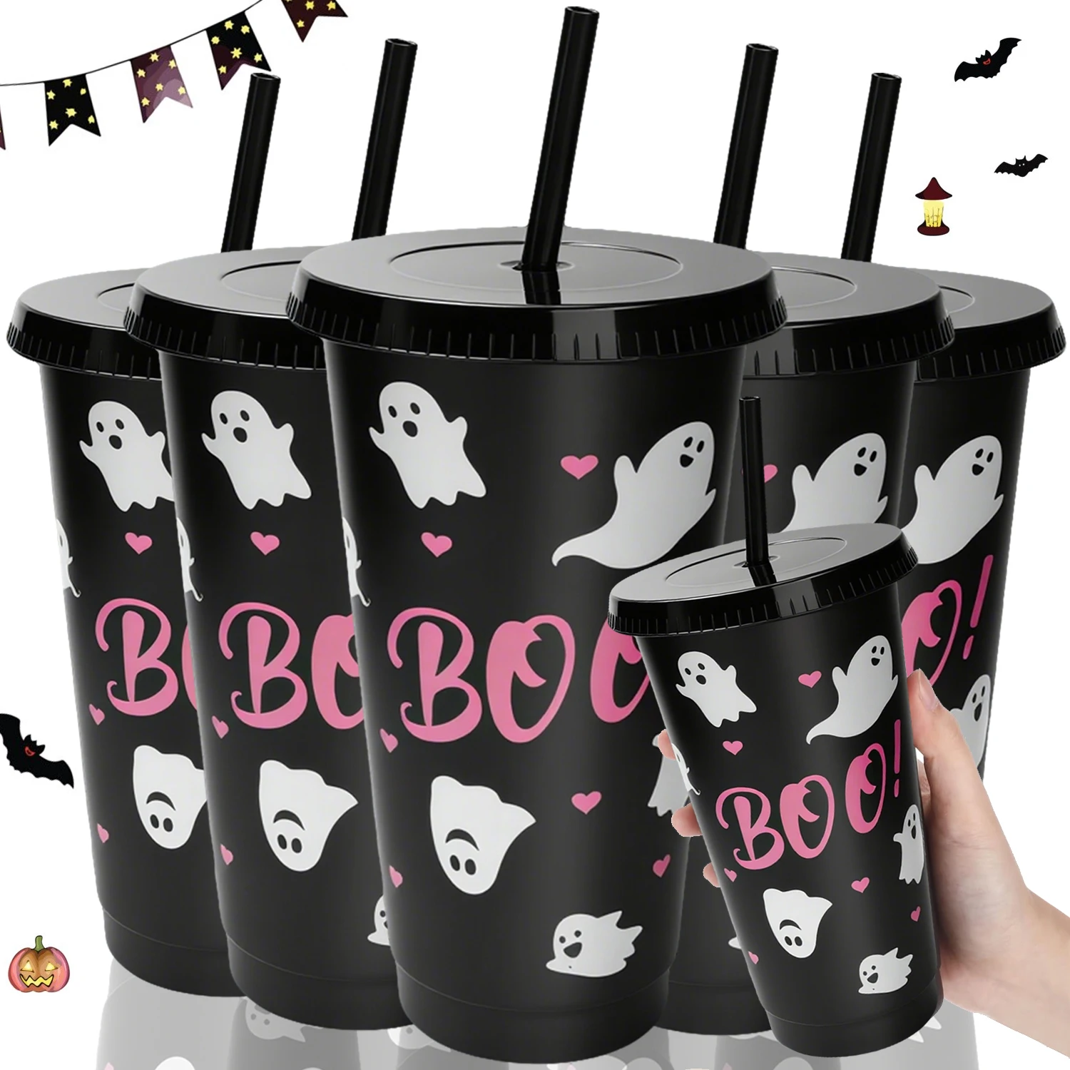 

1/3/6 шт. чашки для Хэллоуина с соломинкой, пластиковые стаканчики, чашки для питья на Хэллоуин, многоразовые чашки с соломинкой для Хэллоуина, товары для вечеринок