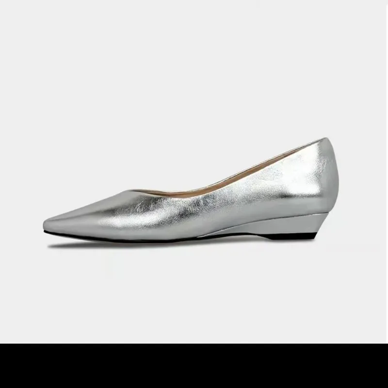 مريح المألوف النمط البريطاني أشار تو المنحدر كعب الانزلاق على أحذية نسائية واحدة ربيع الخريف وصول جديد #3