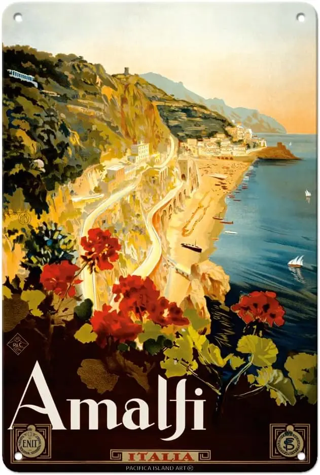 Pacifica Island Art Amalfi Italia - Campania Italy - Vintage Travel Poster by Borgoni c.1925- Vintage Metal Tin Sign-aluminum si