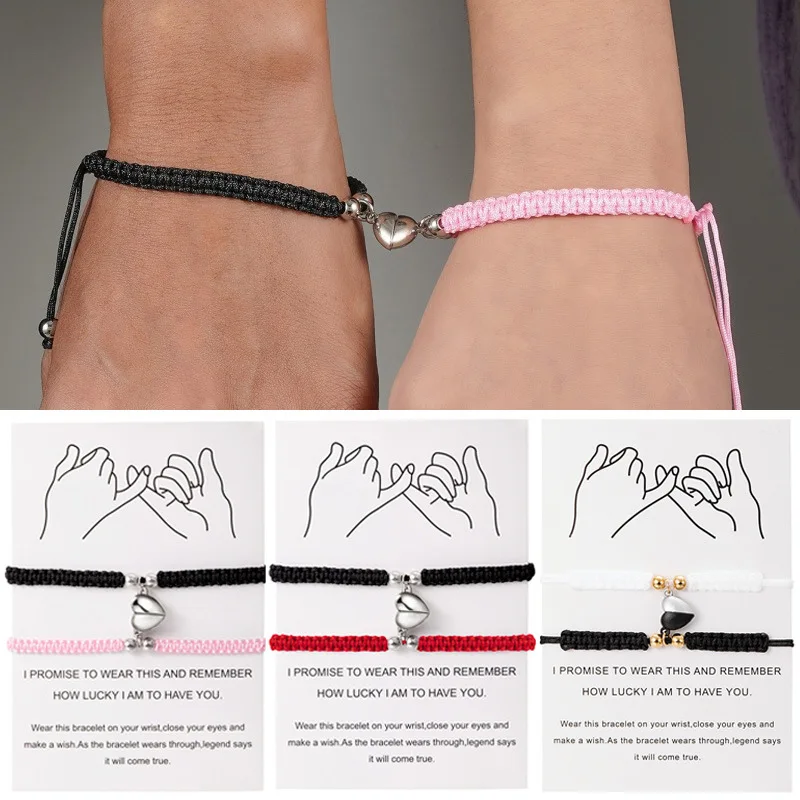 2Pcs/Set Romantic Heart Magnetic Attract Couple Bracelet For Women Men Fashion Braided Rope Matching Bracelet Friendship Jewelry