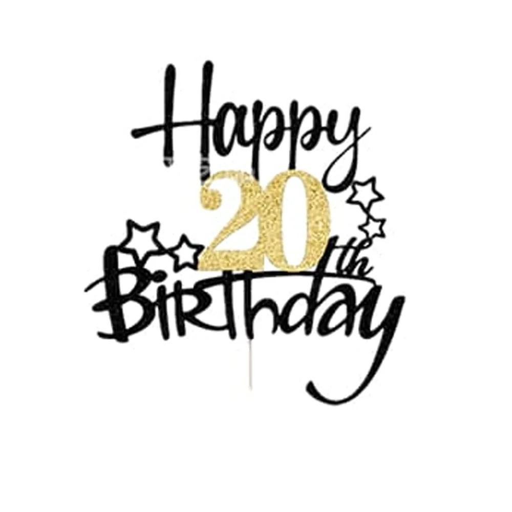 1 Stück Schwarzgold Happy 10 Birthday Cake Topper 10th 20th 30th 40th 50th 60th Loves & Wishes Partydekorationen für die Geburtstagsfeier – Detail 20