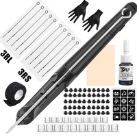 1 Juego de Kit de tatuaje de mano y palo, herramienta de soporte de aguja de tatuaje, taza de tinta, pigmento, guante, ojal, vendaje, Kit de palo y poke