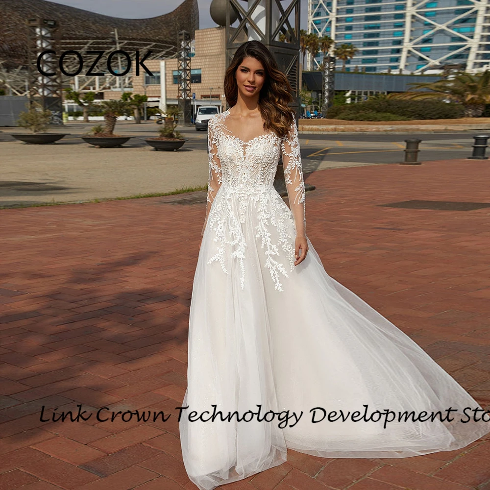 

COZOK Strapless Full Sleeve Wedding Dresses with Lace Soft Tulle Ivory Bridal Gowns for Princess 2024 Summer Vestidos De Novia