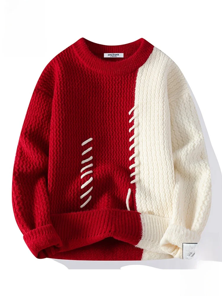 

PaulFrank M Knitted Sweater Autumn New Sle Warmth Lazy Sle Splicing High-End Feeling Japanese Sle Long Sve round ...