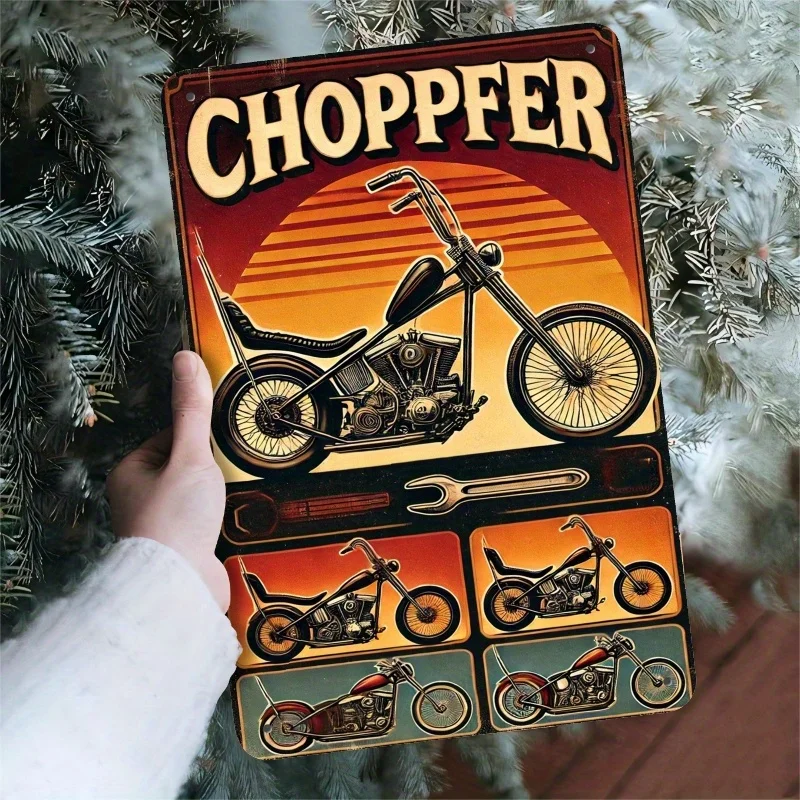 Vintage Chopper Motorcycle Metal Sign -  Retro Iron Wall Art with Classic Bike Design, Perfect for Home,Office Decor, Durable M