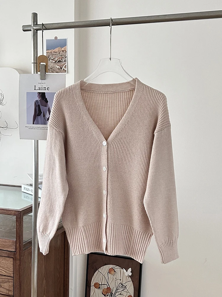 [oein] Doudou Pink Long Knitted Cardigan Women's 2024 Autumn New Loose Small Lazy Style Jacket