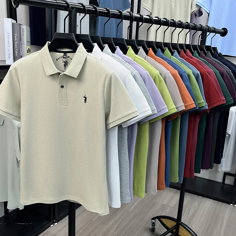 High-End 100% Baumwolle Kurzarm Polo Shirt Herren Sommer Luxus Marke Klassische Paul Pony Stickerei Freizeit Business Mode Golf T-Shirt – Detail 2