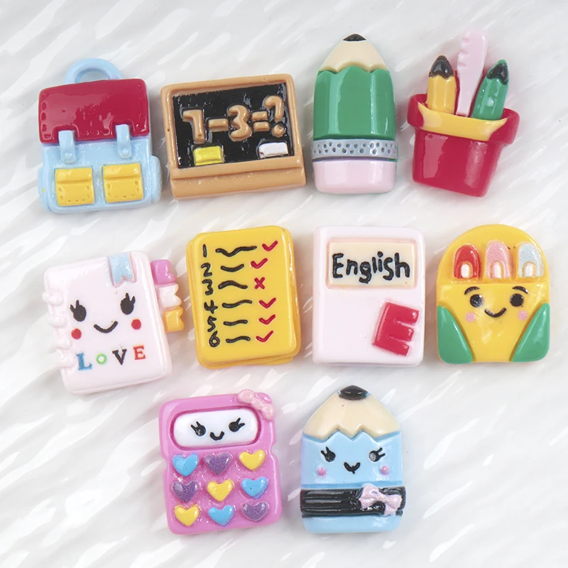 10/100pcs Blackboard Ruler Teacher Day Cartoon Stationery Resin Charms Knowledge Earring Keychain Charm DIY Scrapbooking