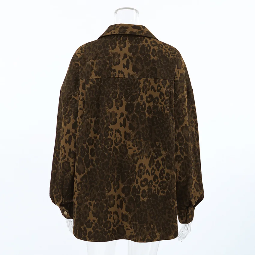Leopard Print Cotton spring jacket Women blouse shirts summer Cardigan Streetwear Oversized long sleeves women clothing