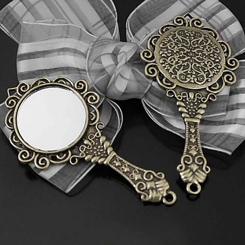 2PCS Oval and Round Zinc Alloy Antique Bronze Style Glass Mirror Charms Pendants Diy Jewelry Findings Accessories Wholesale