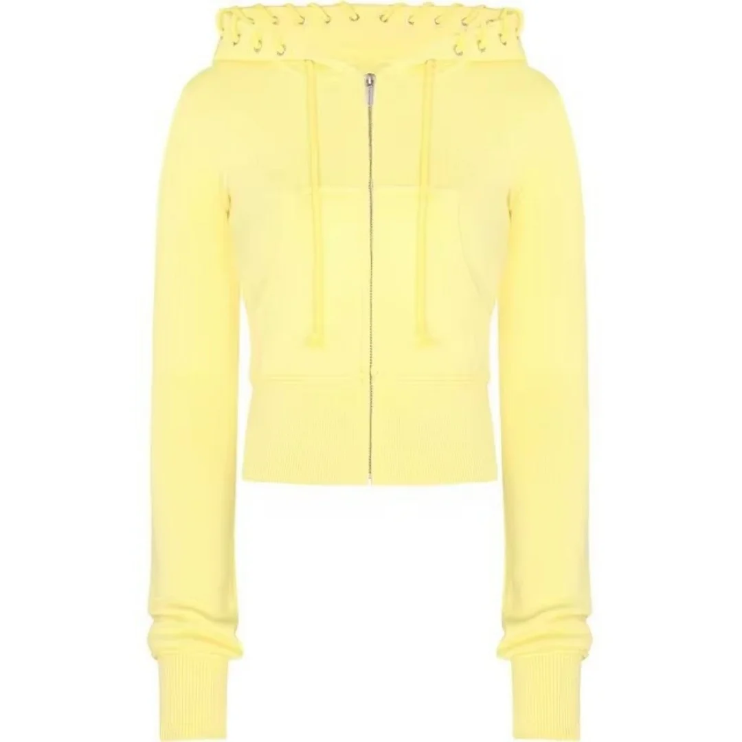 เสื้อฮู้ดฮาราจูกุสีพื้นแบบซิป สไตล์พังก์ ฮิปฮอป ลายกราฟิก EMO สำหรับสาวๆ สตรีทแวร์ ลำลอง สบายๆ สไตล์ไฮสตรีท