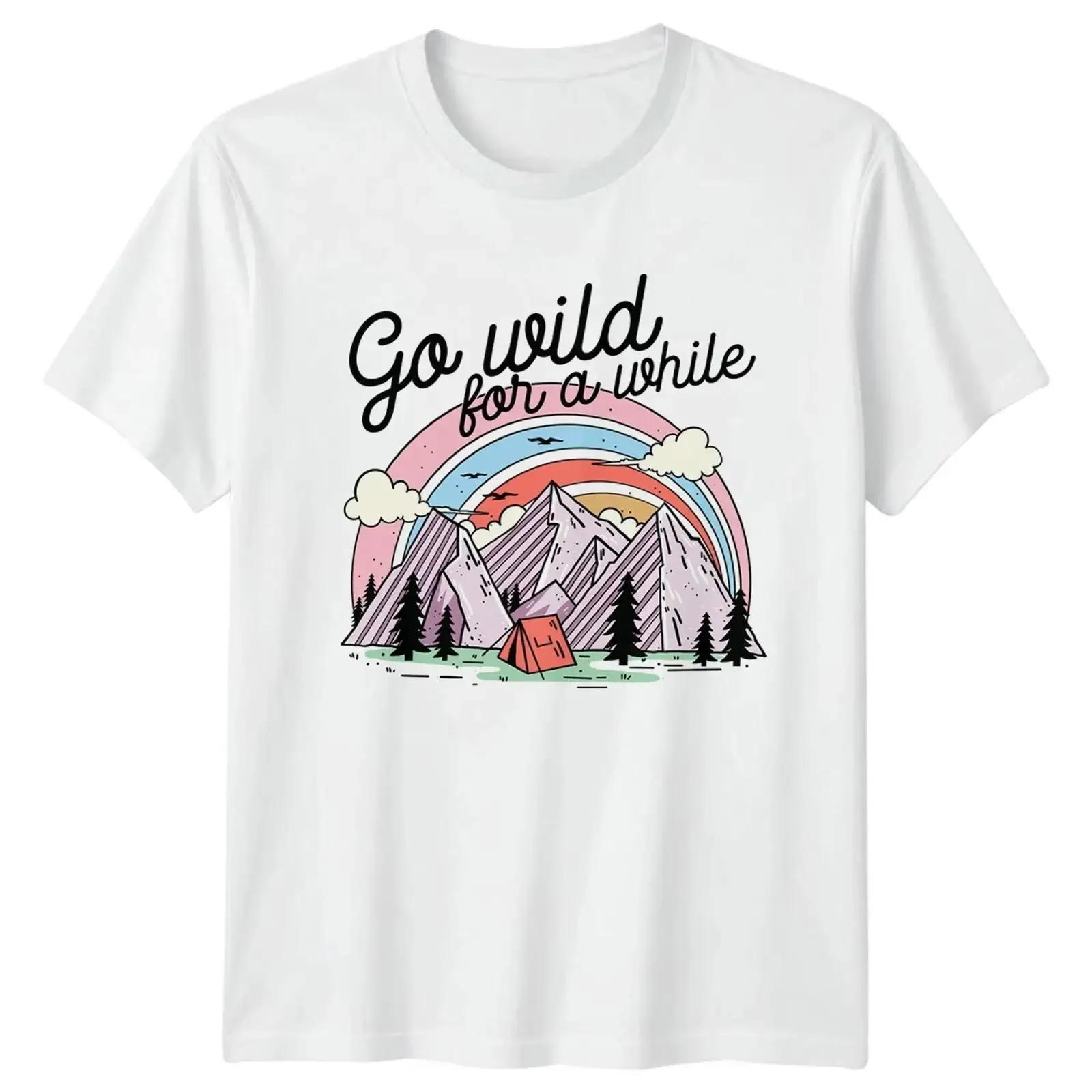 Go Wild For A While T Shirt Berg Camping Outdoor Abenteuer und sie vintage Washed Stretched homme Top For Everyday Wear Unisex