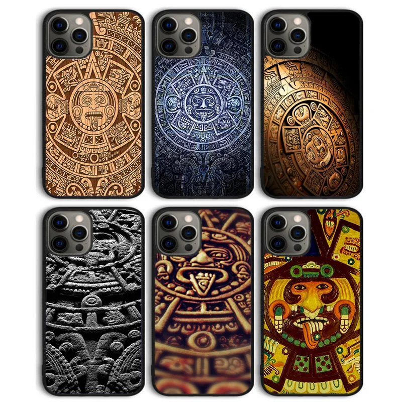 Mayan Calendar Wood Pattern TPU Case For iPhone 16 15 SE2020 14 13 Pro 12 mini XS Max XR XS Plus 11 Pro Max Coque