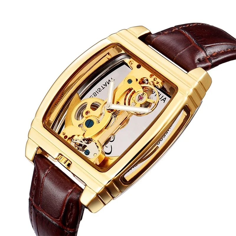 

SHENHUA Automatic Mechanical Watch men Top Brand Luxury Leather Stainless Steel Transparent Skeleton Watch