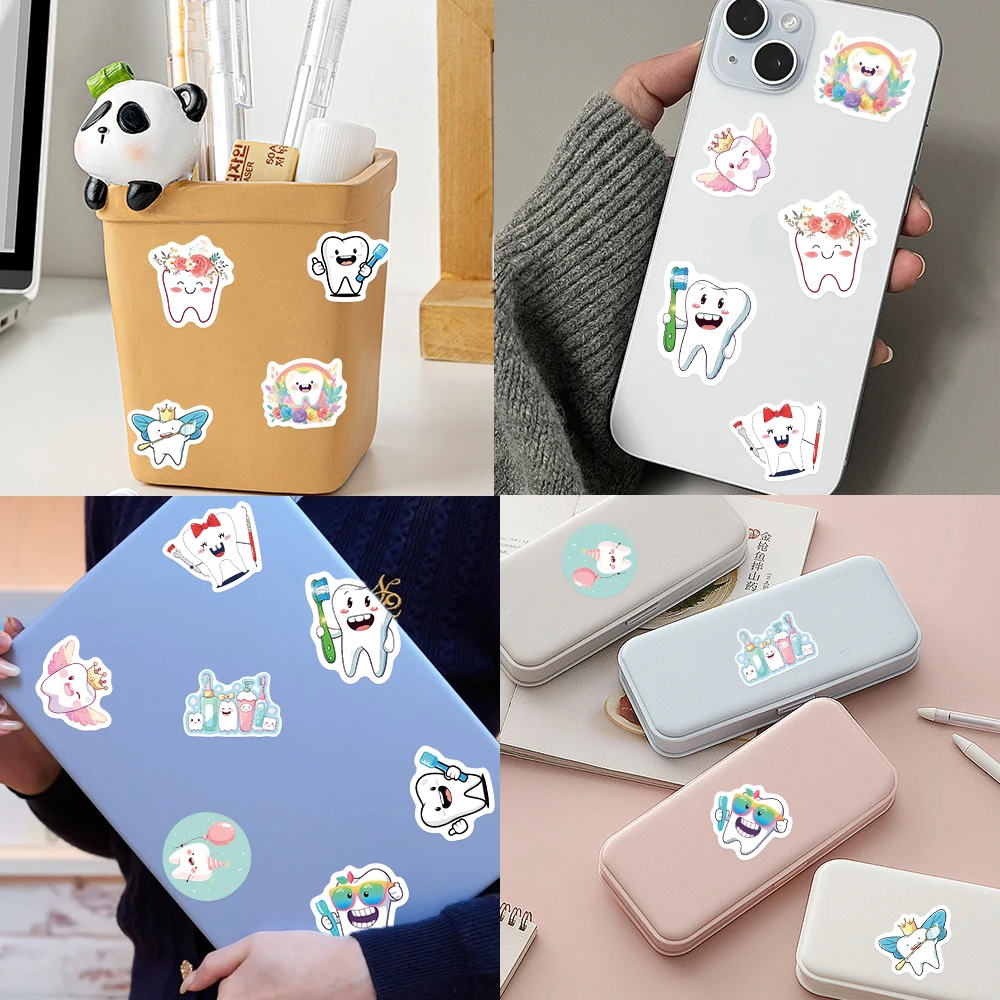 500 stücke Cartoon Zähne Rolle Aufkleber Aufkleber Für Laptop Sammelalbum Skateboard Helm Koffer DIY Graffiti Ästhetische Aufkleber – Detail 9