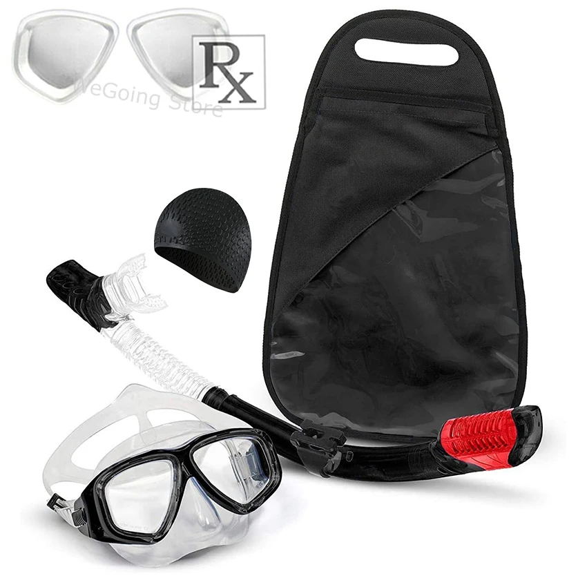 Customize Optical Diving Goggles Prescription Snorkelling Mask Gear with Waterproof Silicone Swimming Cap and Carry Bag