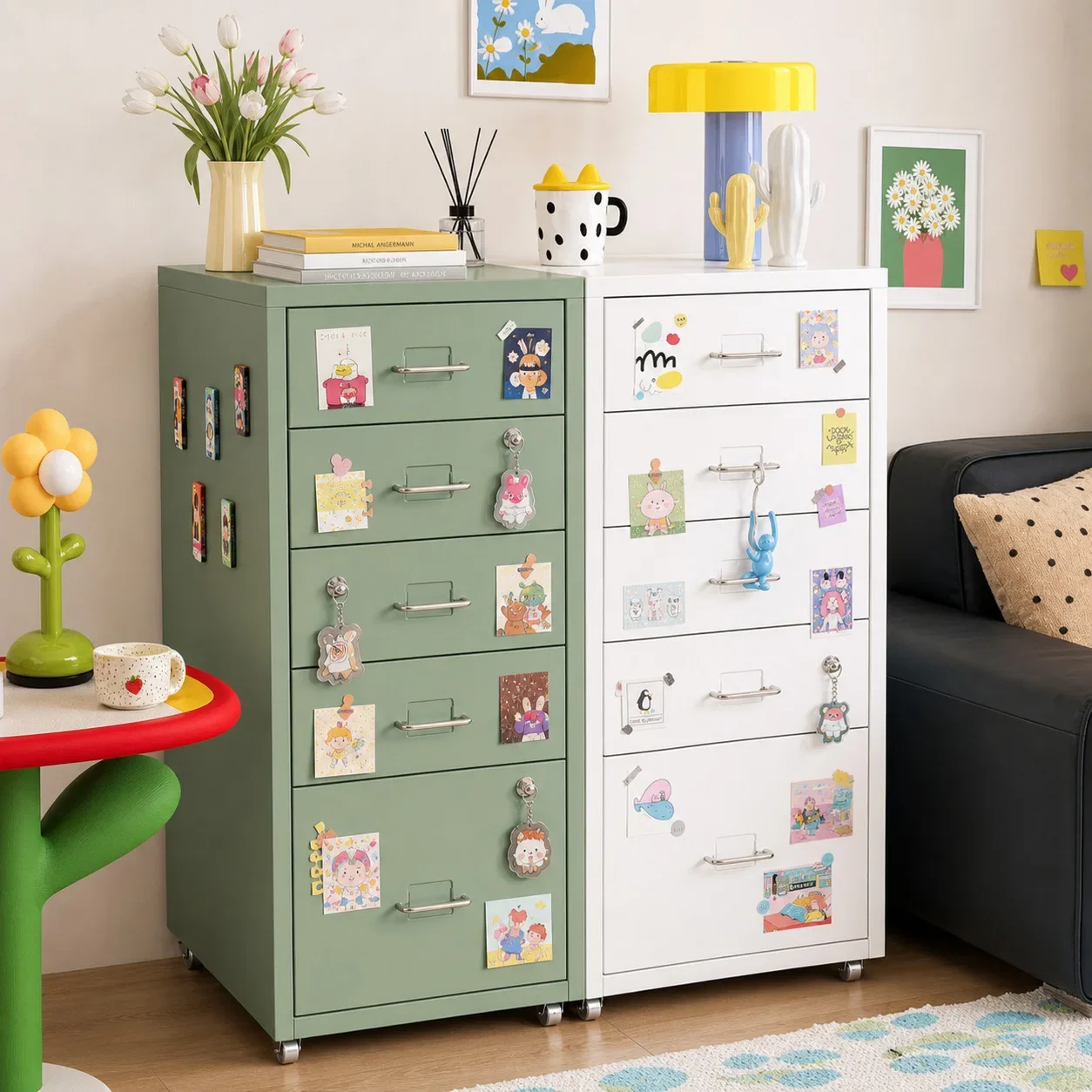 Drawer storage cabinet Mobile office Iron cabinet Multi-layer color under the table