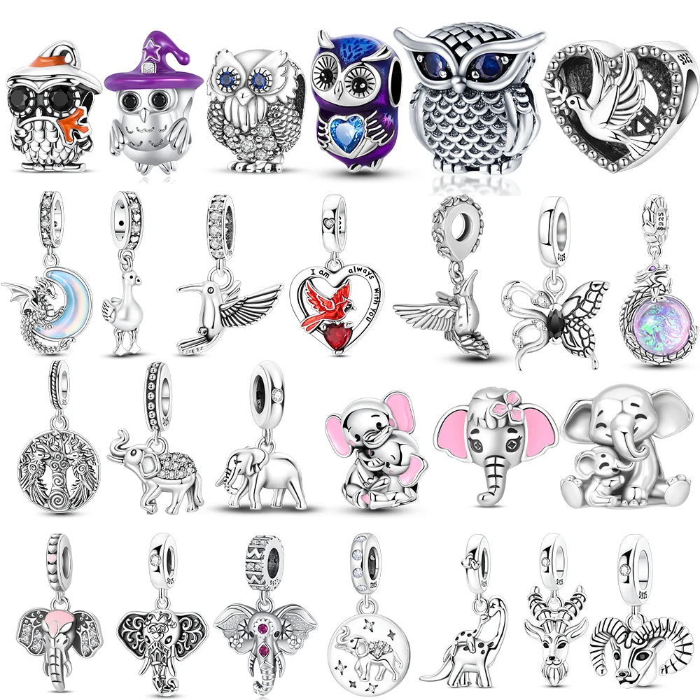 925 Sterling Silver Owl Penguin Turtle Parrot Swallow Charms Pendant Fits DIY Bracelet Necklace Matching Jewelry Gift