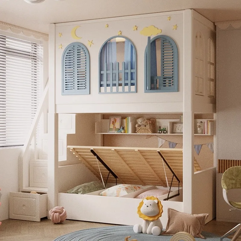 All solid wood boy children's bed up and down bunk bed small apartment high and low mother and child  arch slide double b