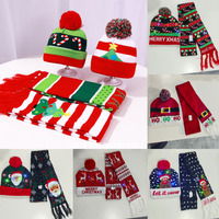 Christmas Tree Hat Scarf  LED Lights 2 PCS Set European American Santa Claus Knitted Letter Animal Reindeer Scarf Christmas New