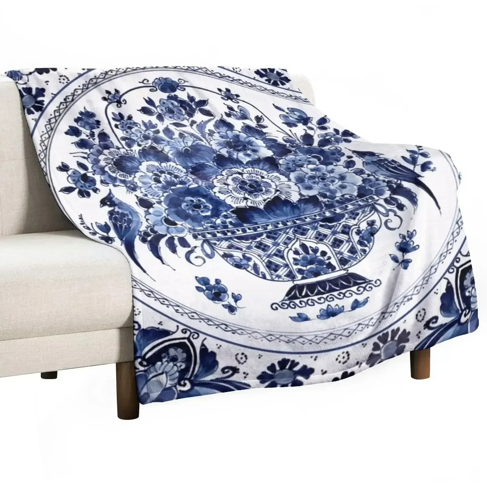 New Royal Delft Blue Flower Basket Throw Blanket Sofa Throw Flannel Sofas Luxury Throw Blankets For Bed blankets ands Blankets