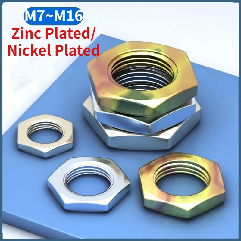 M7 M8 M9 M10 M12 M14 M16 White Zinc / Color Zinc / Nickel Plated Carbon Steel Fine Thread Hex Hexagon Thin Nuts