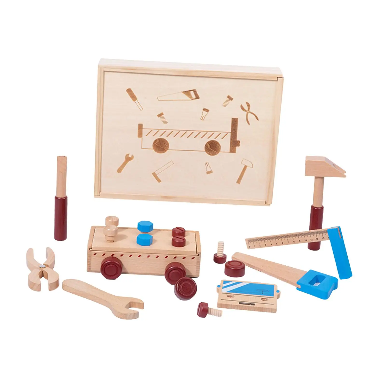 

Wooden Nuts and Bolts Set Travel Toy Construction Toy Role Play Toys Tool Box Toys for Boys Preschool Toddlers Kids Girls