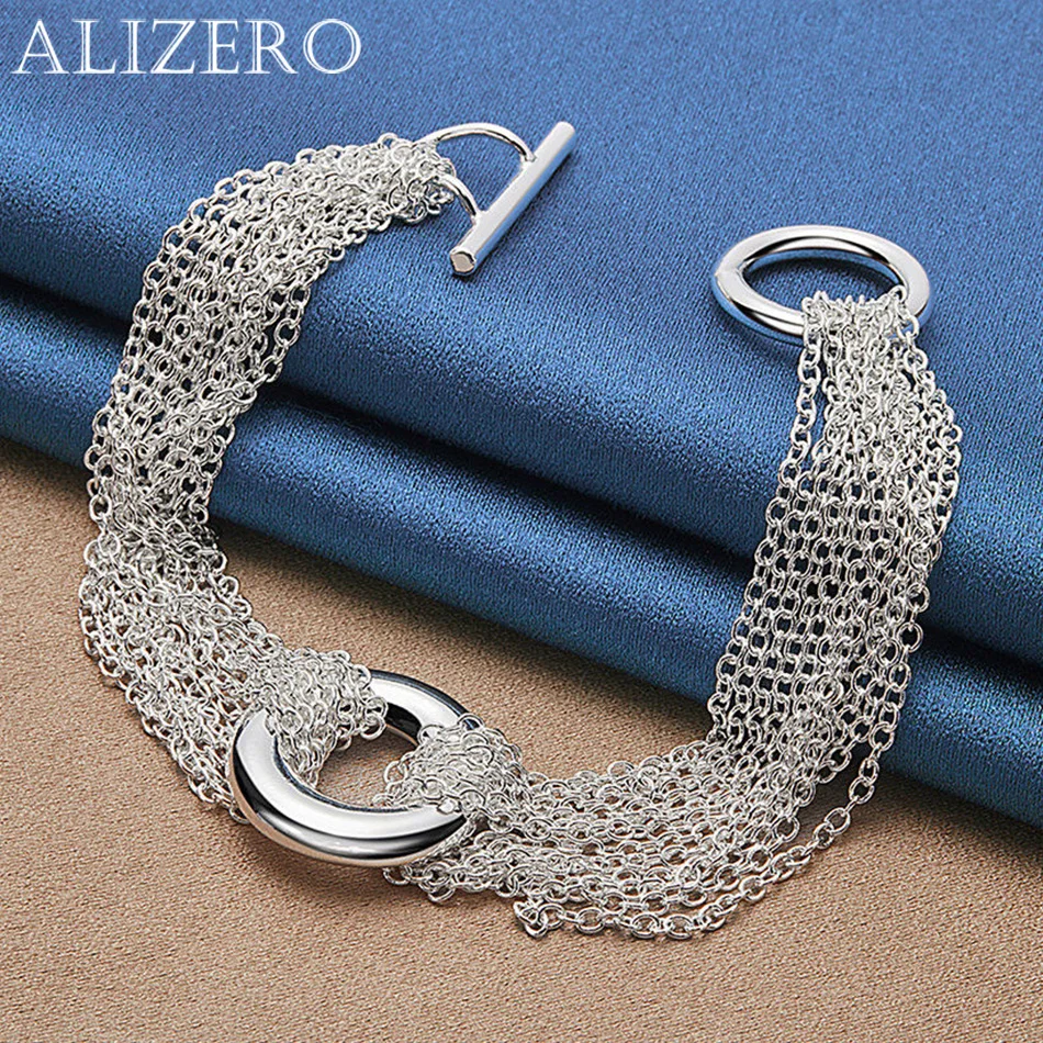 

ALIZERO 925 Sterling Silver Bracelet Tassels Chain Circle Charms Bracelets For Women Fashion Wedding Party Jewelry Gift