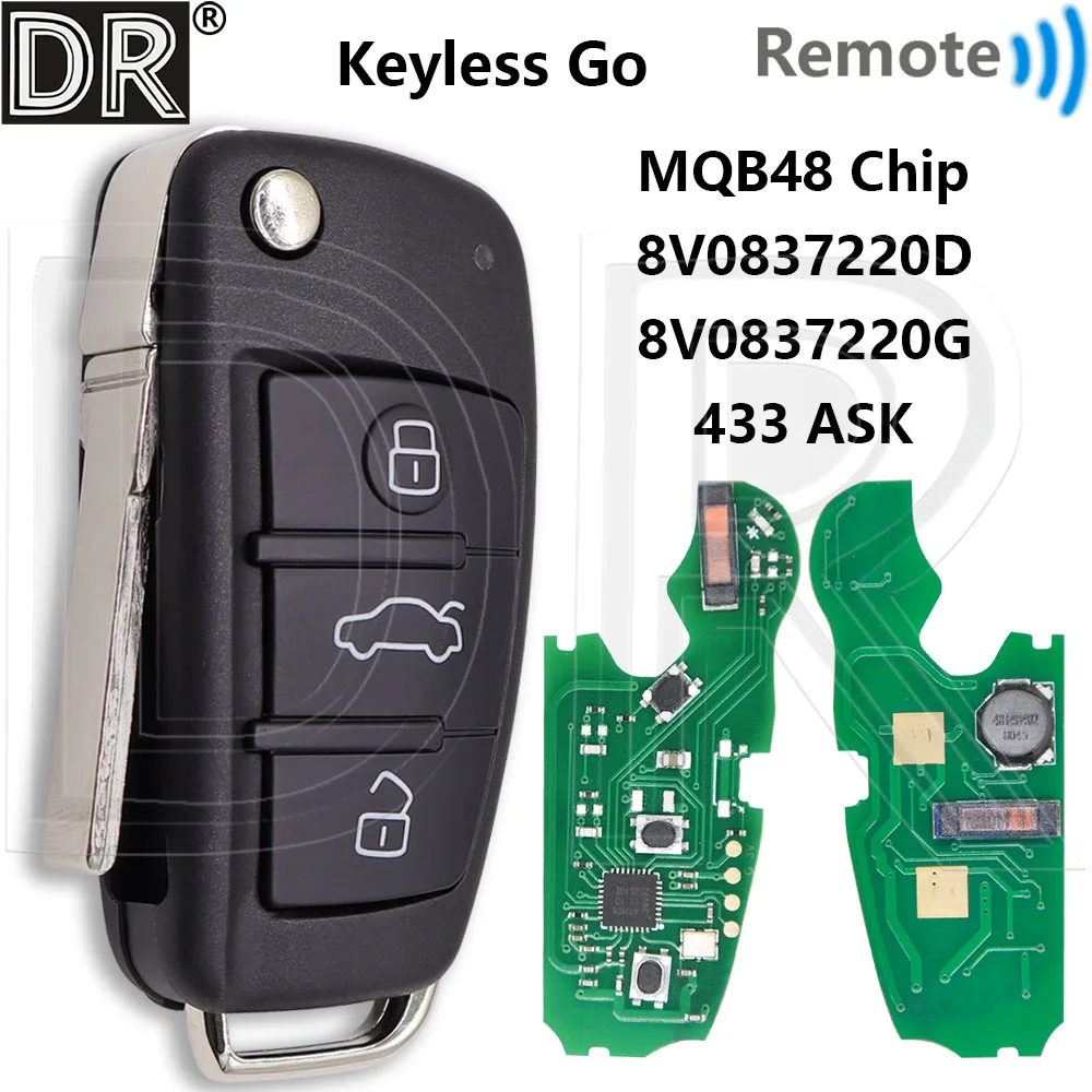 

Great MQB48 Chip 433MHz 8V0837220 Half Smart 8V0837220D Keyless Go Car Remote Control Smart Flip Key For Audi A3 S3 2012-2019