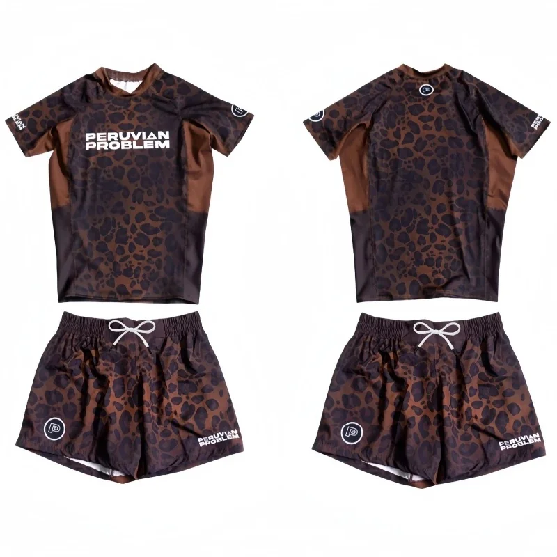 2026 leopard print themed combat quick drying suit, short sleeved shorts two-piece set, training suit, shared by men and women
