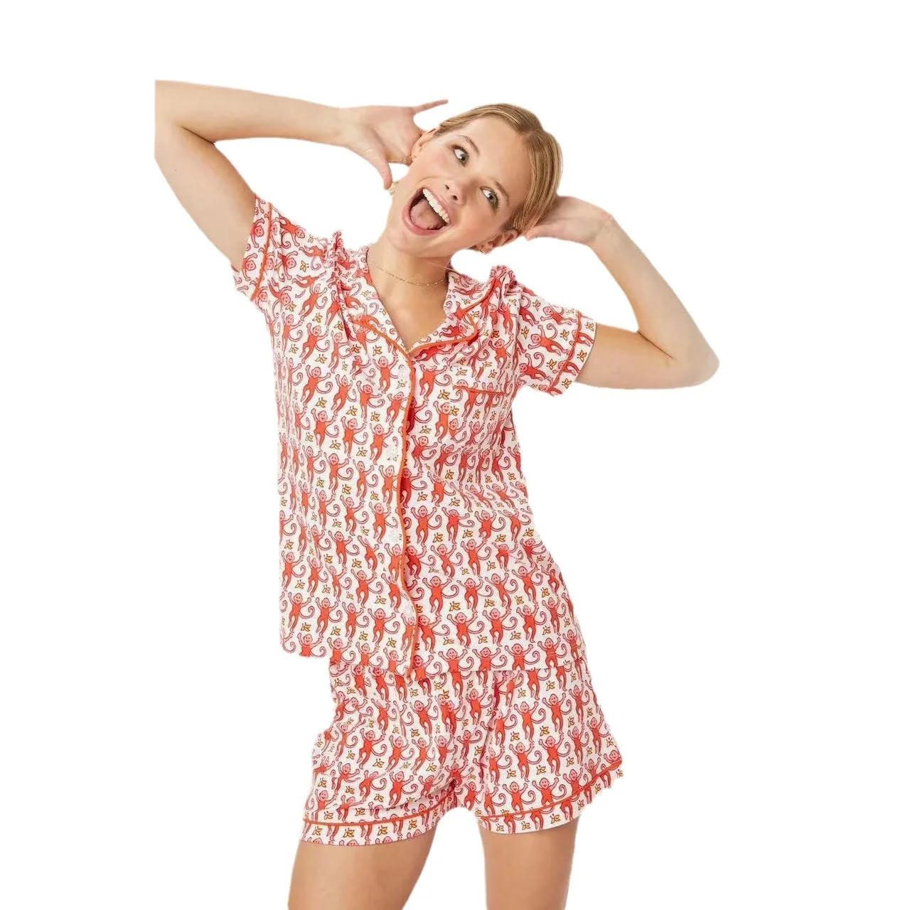Suéter corto para mujer, cárdigan, cseta, pijama estampado básico, conjunto de ropa uesa para el ar de verano, Materi...