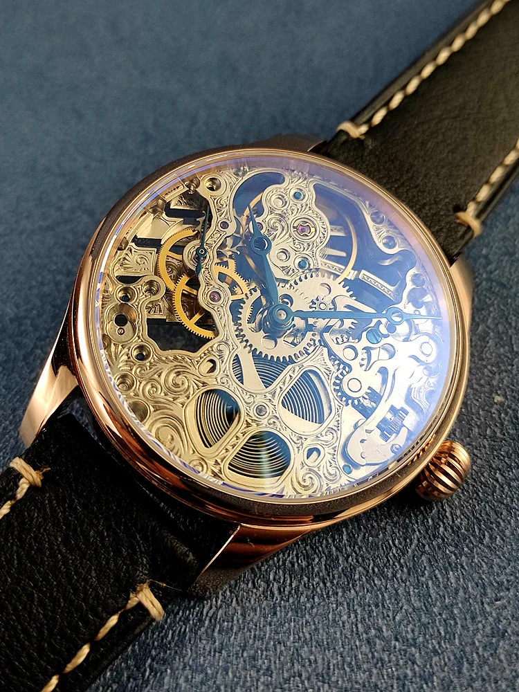 Manual Mechanical Watch Ancient Business Seagull Movement St3600K Engraved and Guilloché Blue-Finished Hands Fashion