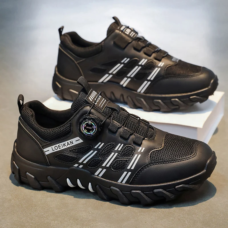 

LOEIKAN Men's Rotary Buckle Hiking Shoes Non-Slip Wear-Resistant Outdoor Sneakers Breathable Mesh Trekking Shoes for Climbing Wa