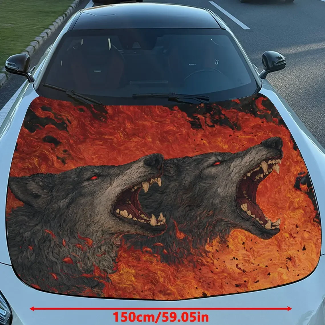 Flame Wolf Pattern Car Hood Stickers, Stunning Decorations, Suitable For Various Car Models And Motorcycles, PVC Stickers, Car P