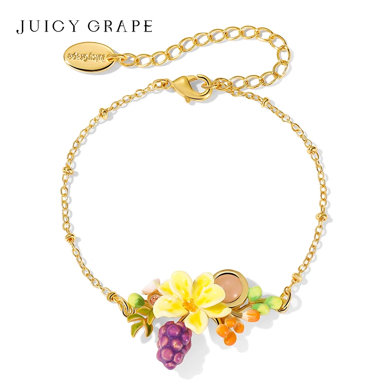 

JUICY GRAPE Luxury Enamel Flower Bracelet for Women Hand Enameled Bracelet 18K Gold-Plated Birthday Valentine's Day Gift