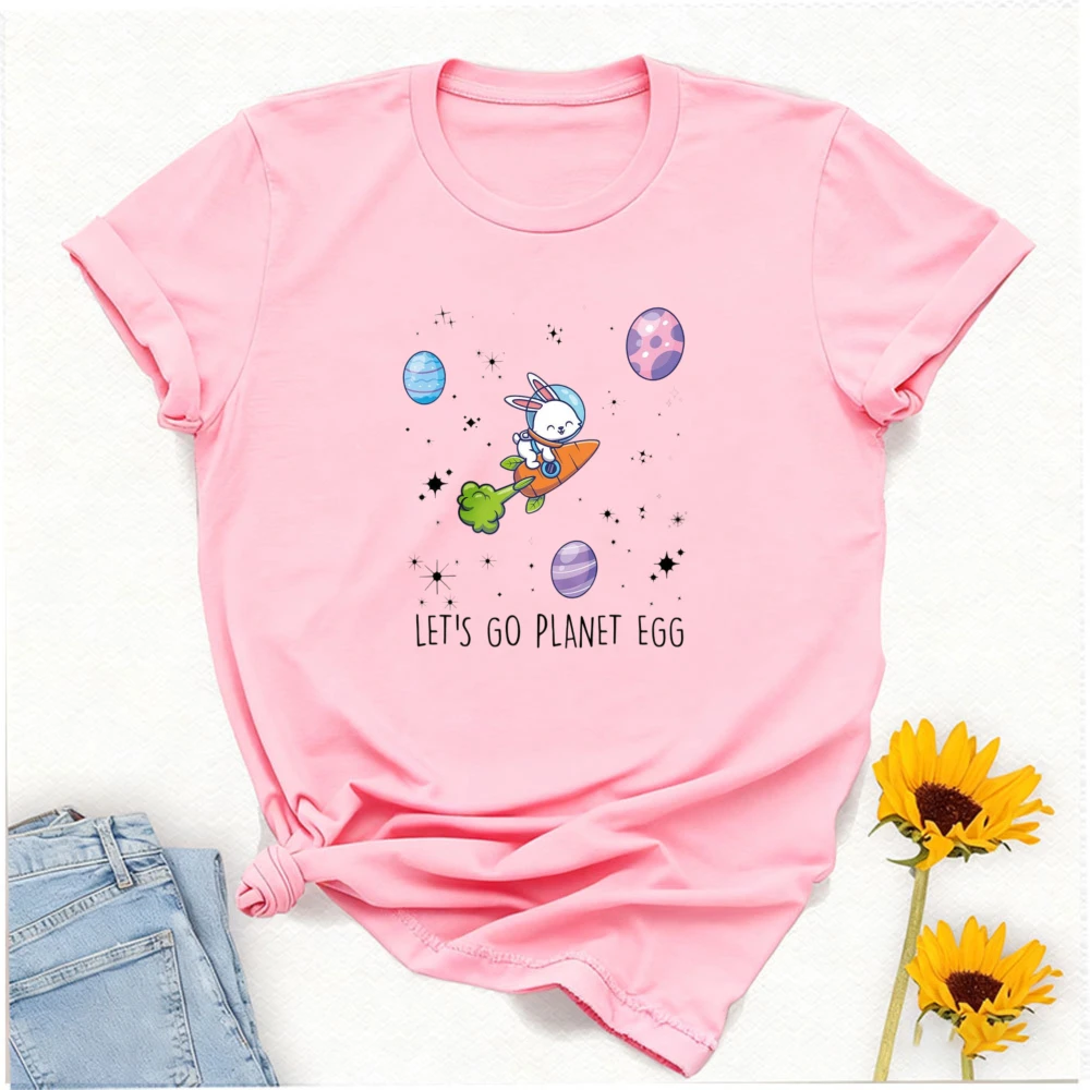 Planet Egg Easter T-shirt Space Bunny Raglan Oversized T Shirt Graphic T Shirts Shirts for Women Harajuku Gothic Y2k Tops Tees