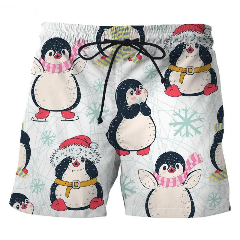 Funny Penguin 3D Printed Men's Beach Shorts Summer Quick Dry Animal Pattern Swimming Trunks Hawaiian Casual Surf Board Shorts