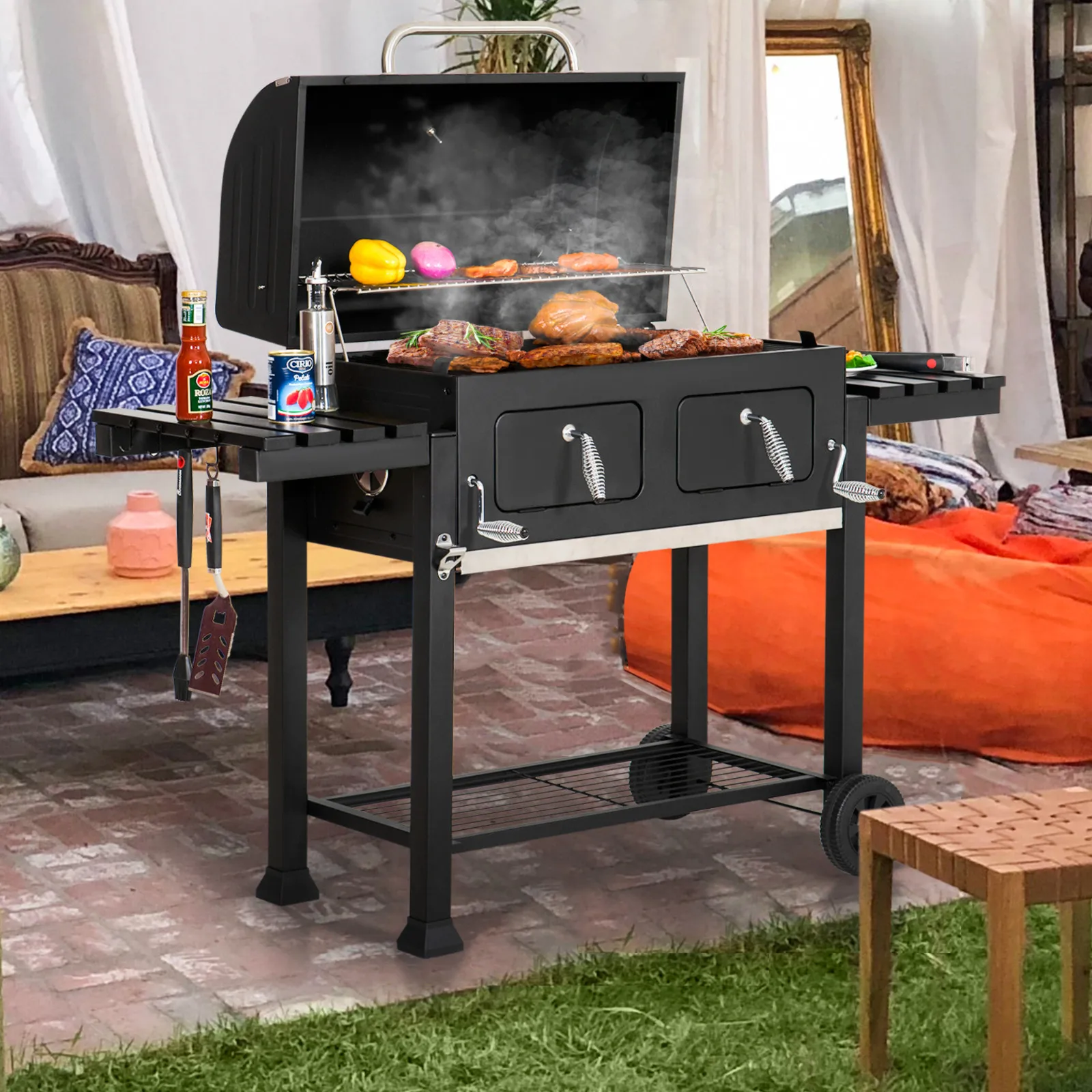 

Charcoal Grill BBQ Barbecue Smoker Heavy Duty for Backyard Patio Picnic Camping