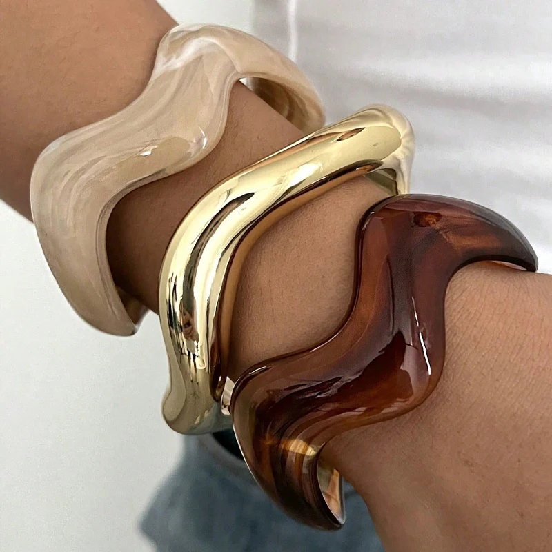 Juego de 3 brazaletes ondulados irregulares para mujer, pulseras gruesas de resina, pulsera minimalista apilable, regalo de joyería de moda, nuevo