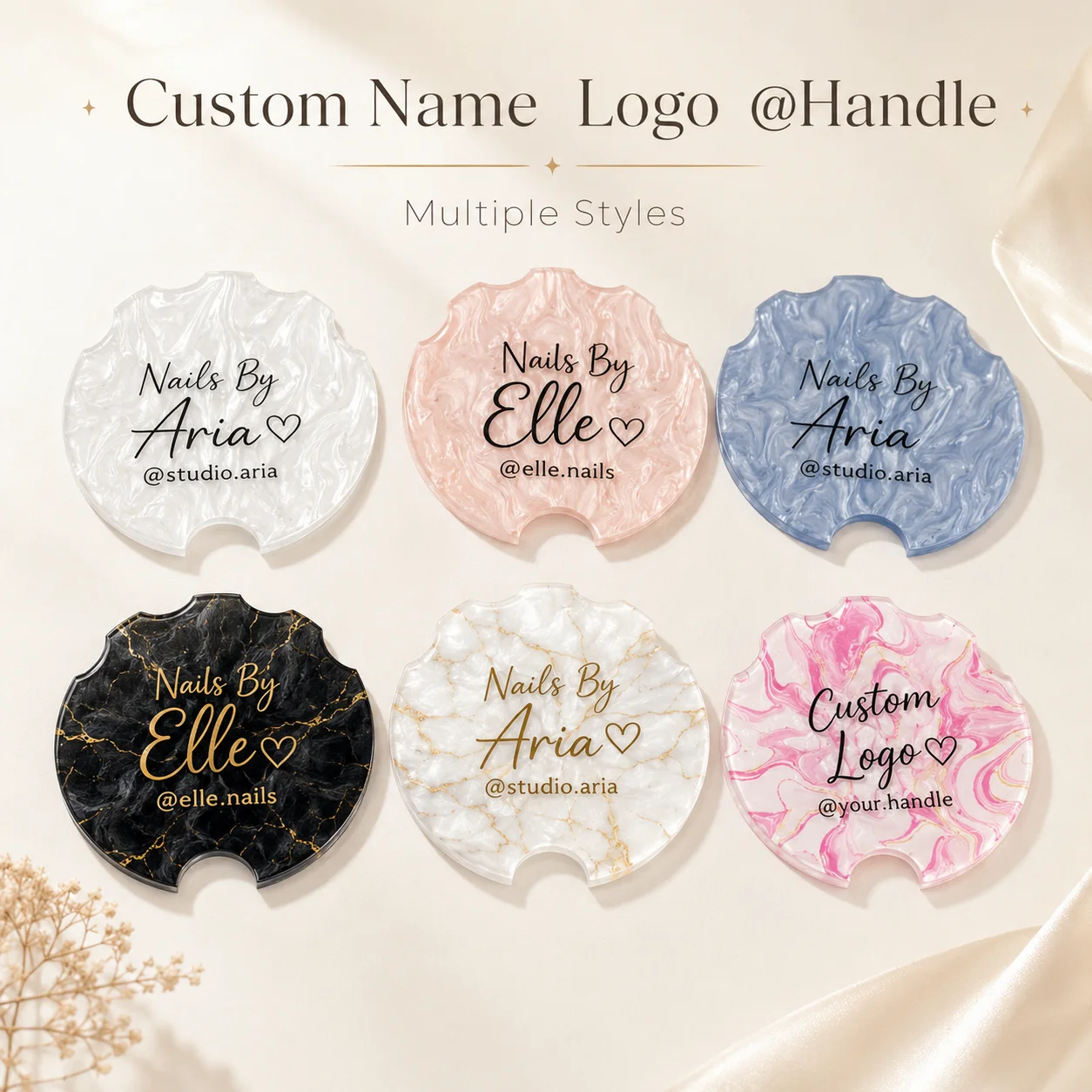 Custom Acrylic Nailfie Disc Personalized Logo Text Nail Photo Prop For Nail Technician Salon Manicure Art Shooting Display Plate