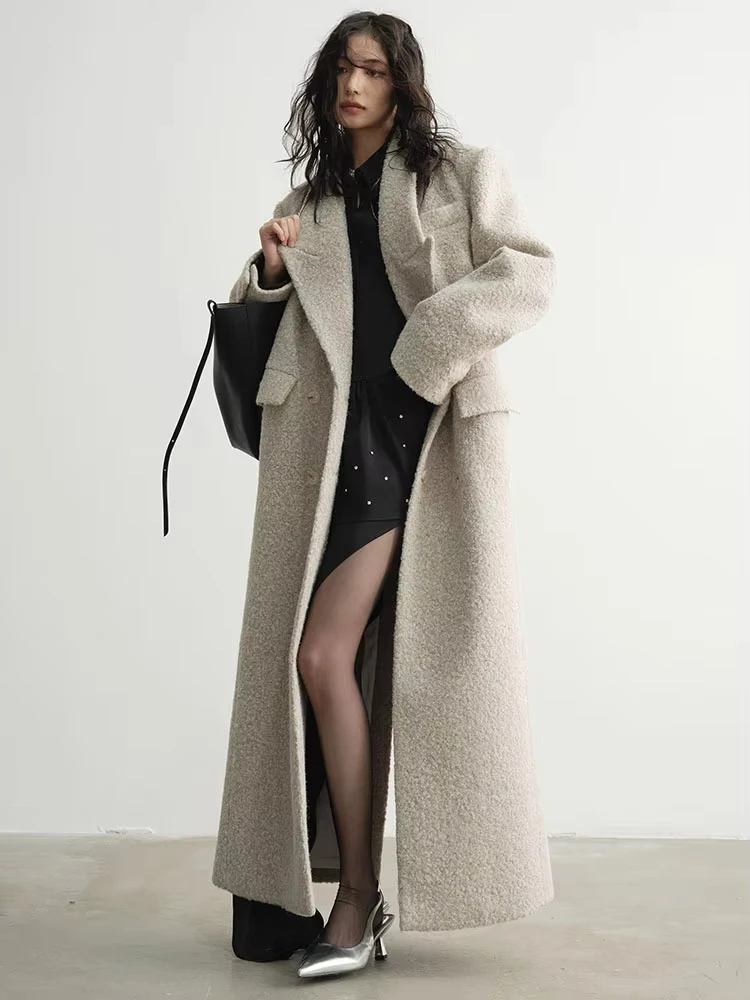 

30% Wool X-Long Big Size Warm Woolen Coat New Lapel Long Sleeve Women Jacket Fashion Tide Autumn Winter 2024 1DH4053