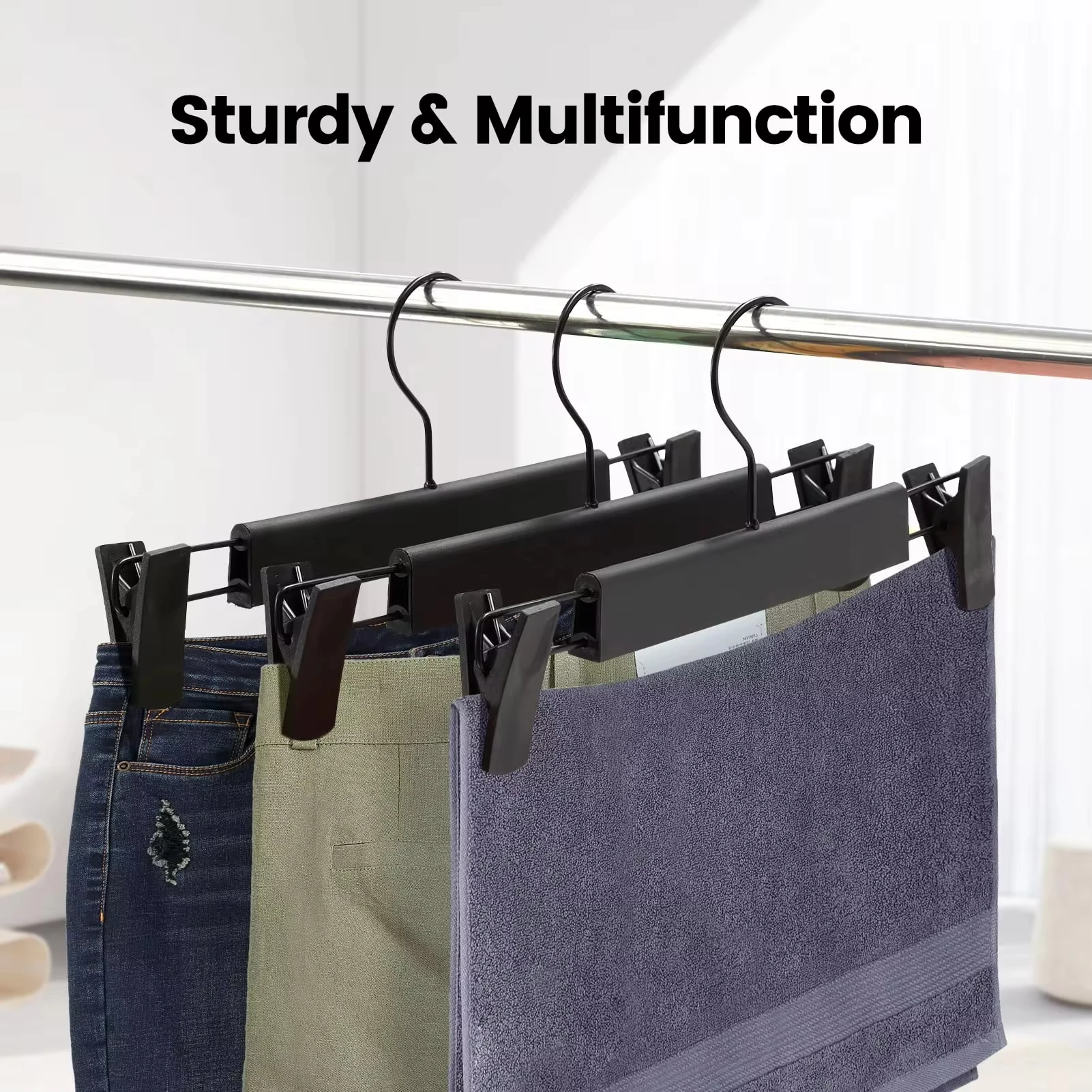 Pants Hangers with Adjustable Non-Slip Clips Anti-Rust Hanging Hook for Trouser,Skirts,Jeans,Clothes Hangers